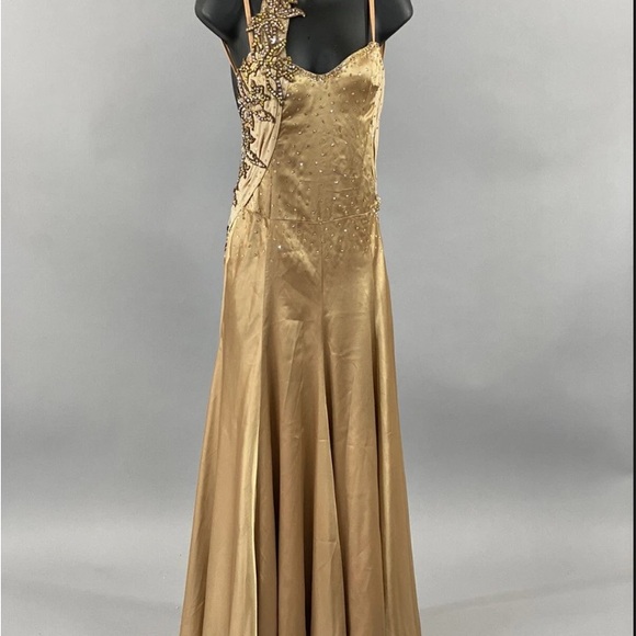 Dresses & Skirts - Liquid Gold Gala Evening Gown, Beaded Formal Maxi Dress XS/S, Black Tie Event
